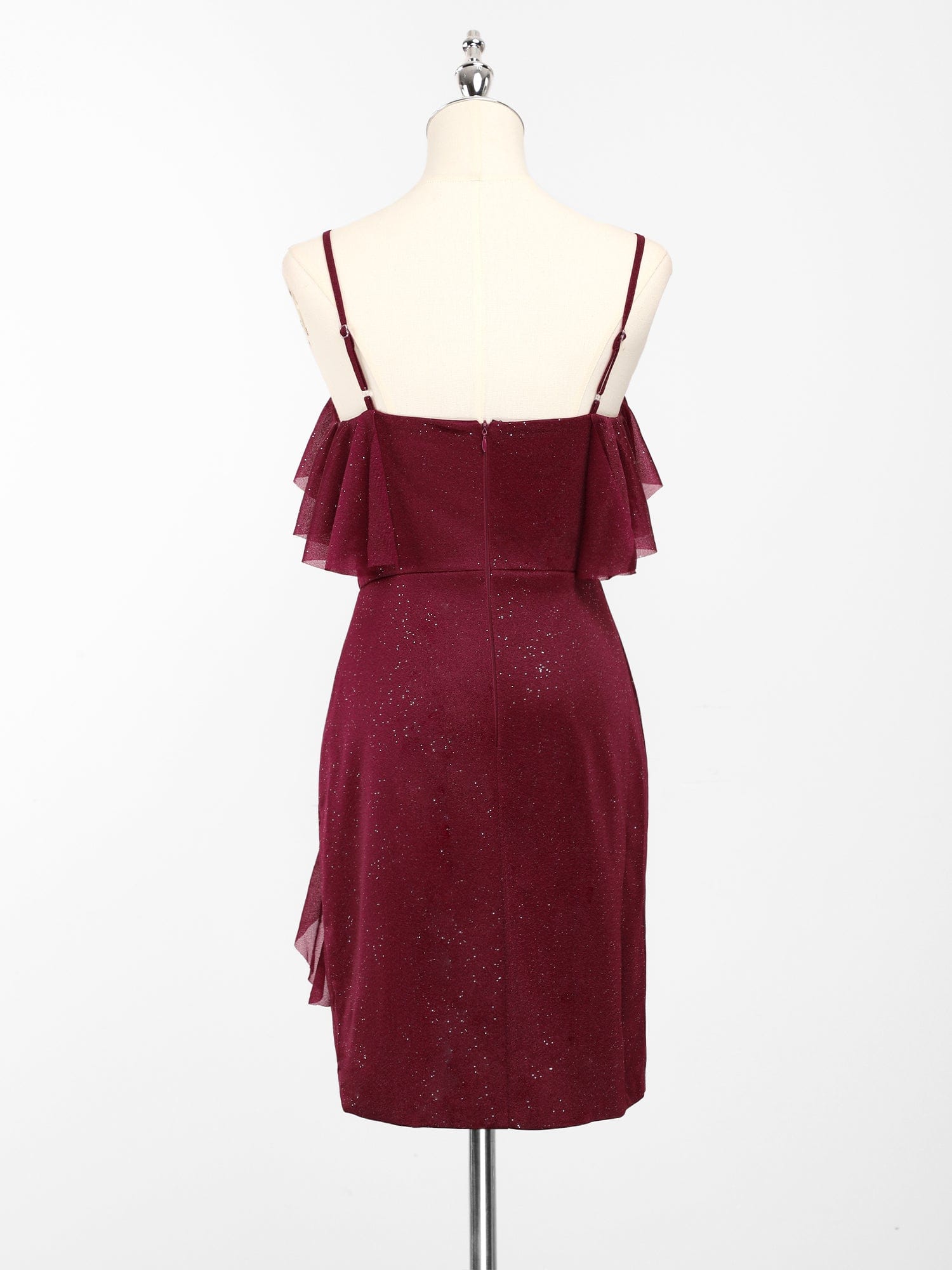 Glitter A-Line Pleated Spaghetti Straps Mini Homecoming Dress#color_Burgundy