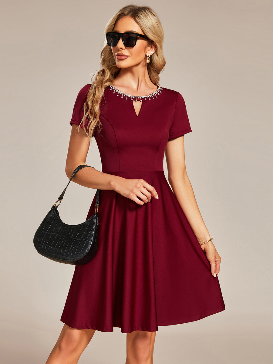 Color=Burgundy | Round Neck Rinestone Mini Wholesale Cocktail Dresses-Burgundy 3