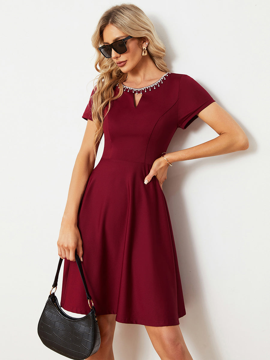 Color=Burgundy | Round Neck Rinestone Mini Wholesale Cocktail Dresses-Burgundy 4