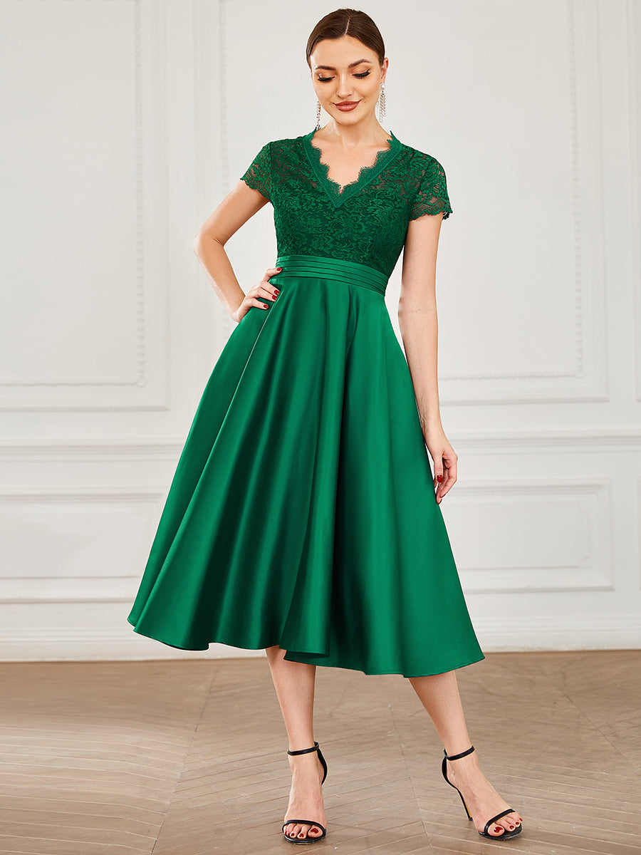 Color=Dark Green | Women's Short Sleeves Knee-Length Wholesale Cocktail Dresses-Dark Green 1