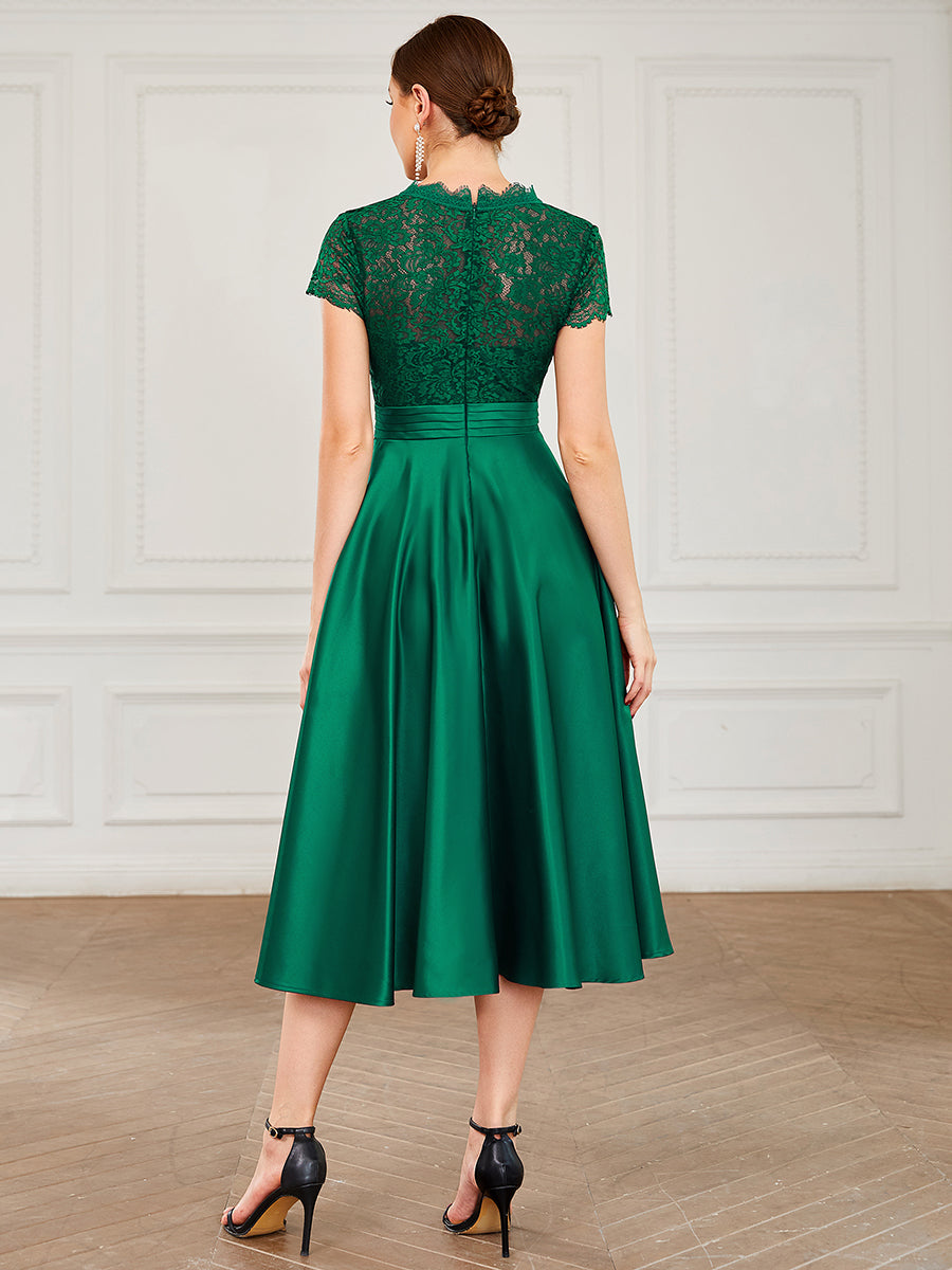 Color=Dark Green | Women's Short Sleeves Knee-Length Wholesale Cocktail Dresses-Dark Green 2