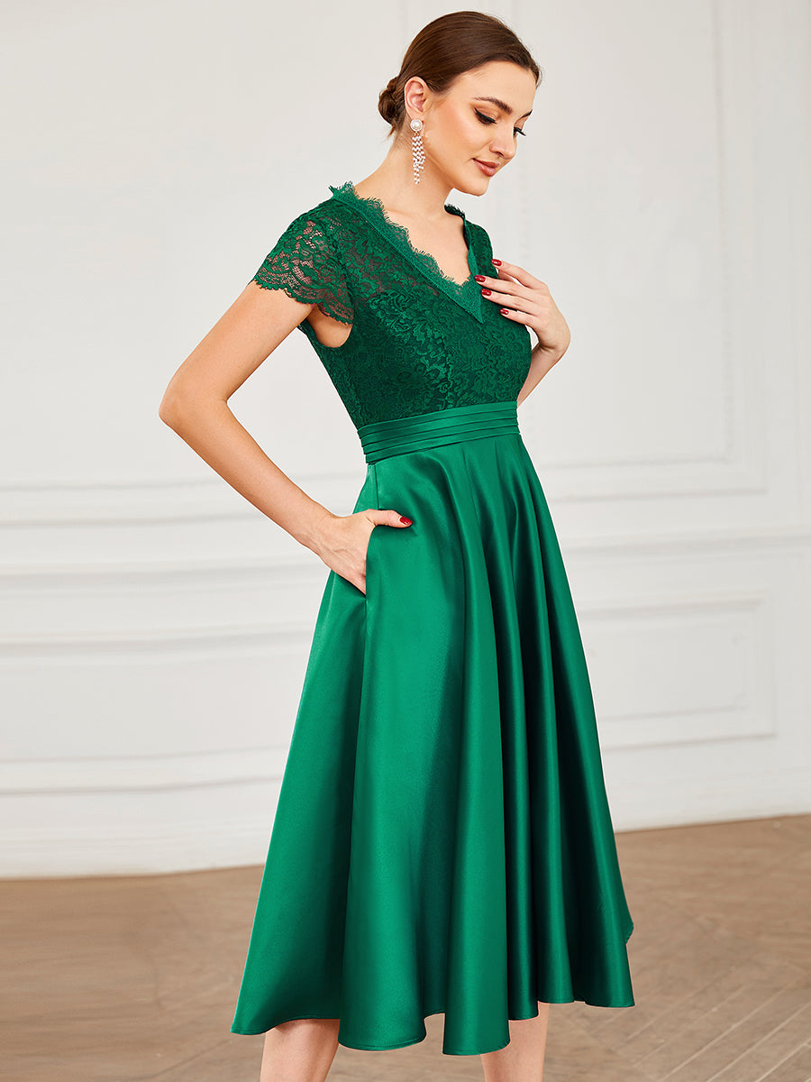 Color=Dark Green | Women's Short Sleeves Knee-Length Wholesale Cocktail Dresses-Dark Green 3
