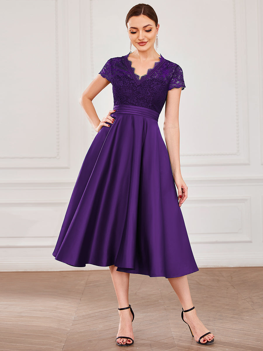 Color=Dark Purple | Women's Short Sleeves Knee-Length Wholesale Homecoming Cocktail Dresses-Dark Purple 1