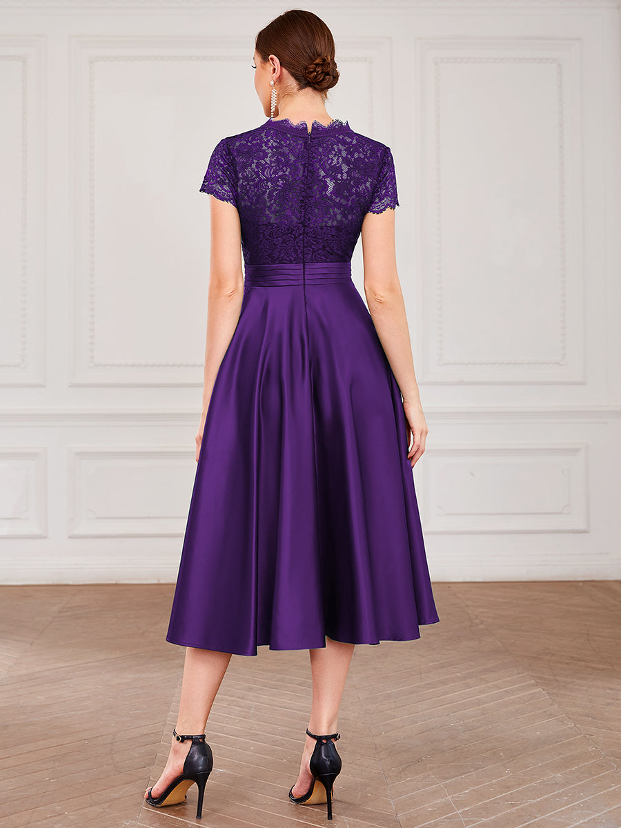 Color=Dark Purple | Women's Short Sleeves Knee-Length Wholesale Homecoming Cocktail Dresses-Dark Purple 2