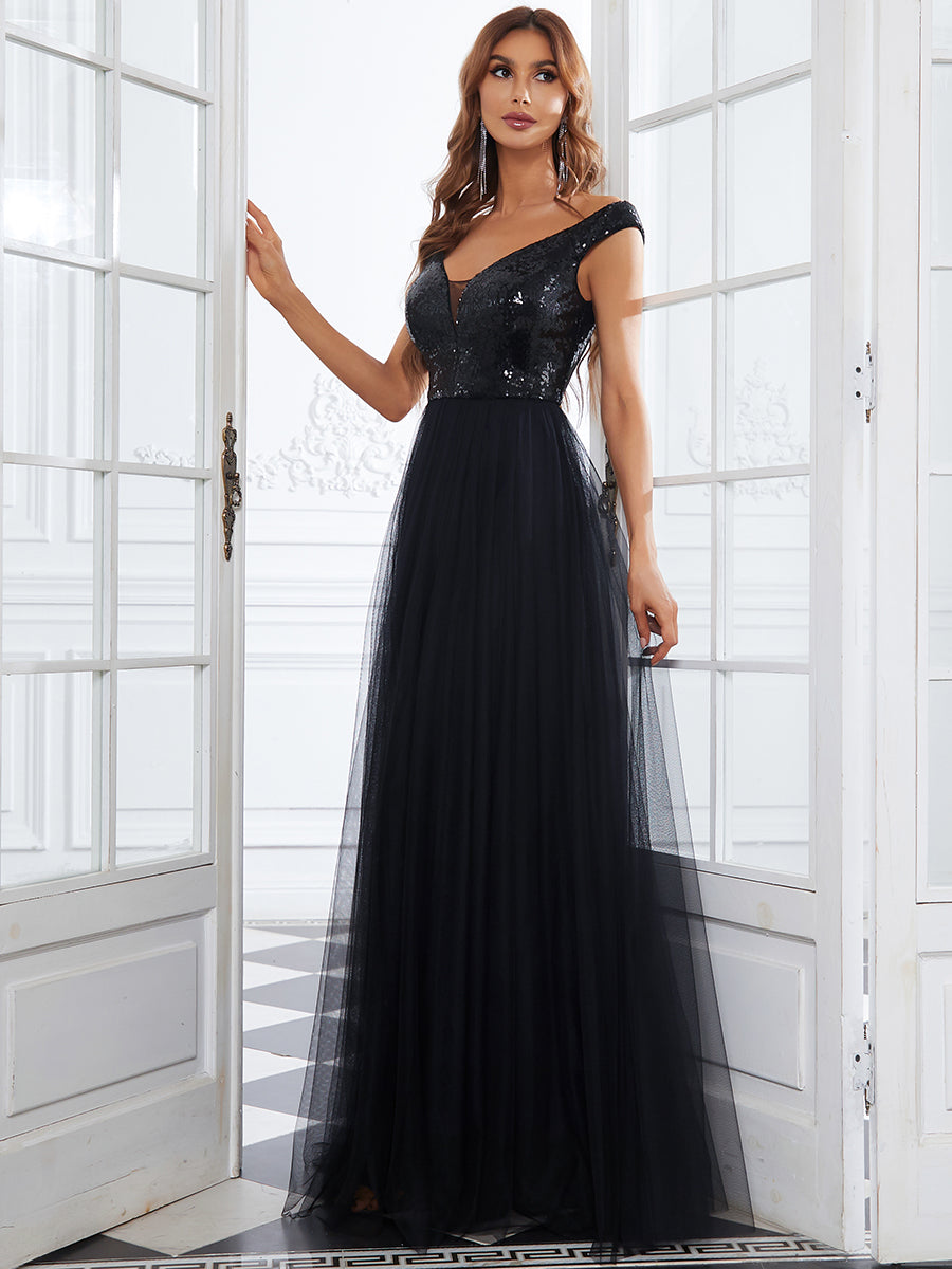 Black sweetheart neck tulle lace long prom dress, black evening dress –  dresstby