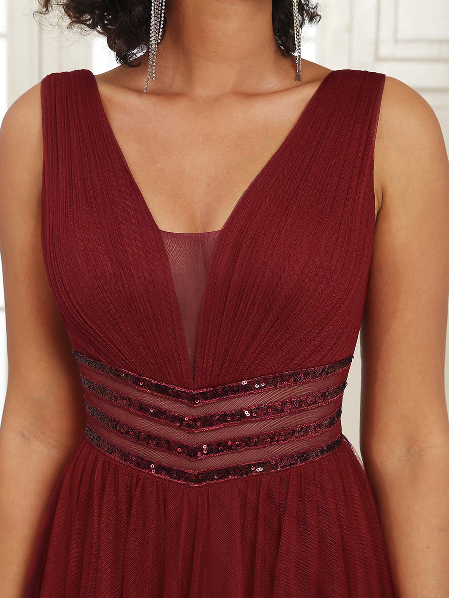 Color=Burgundy | Deep V Neck Sleeveless A Line Floor Length Wholesale Evening Dresses-Burgundy 5