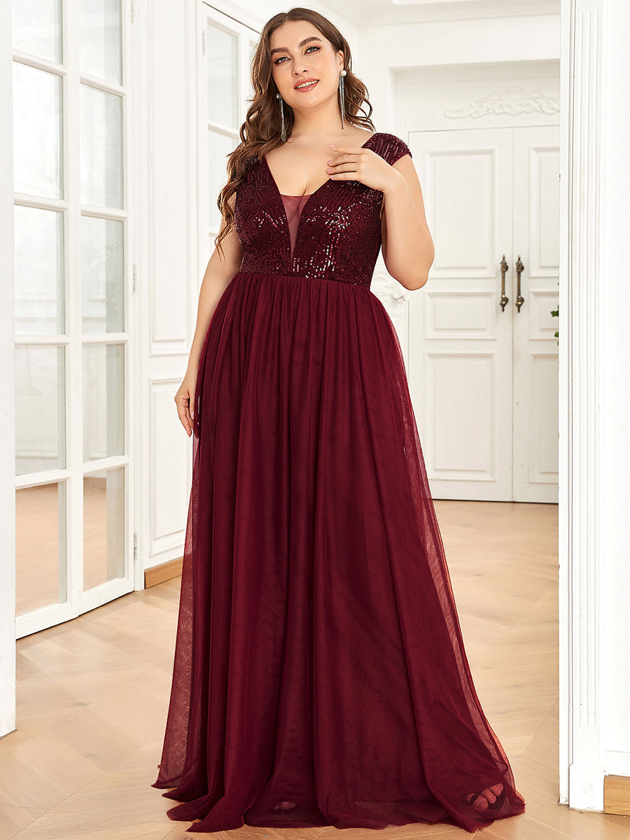 Color=Burgundy | Glamorous Sleeveless A Line Wholesale Evening Dresses with Deep V Neck-Burgundy 1