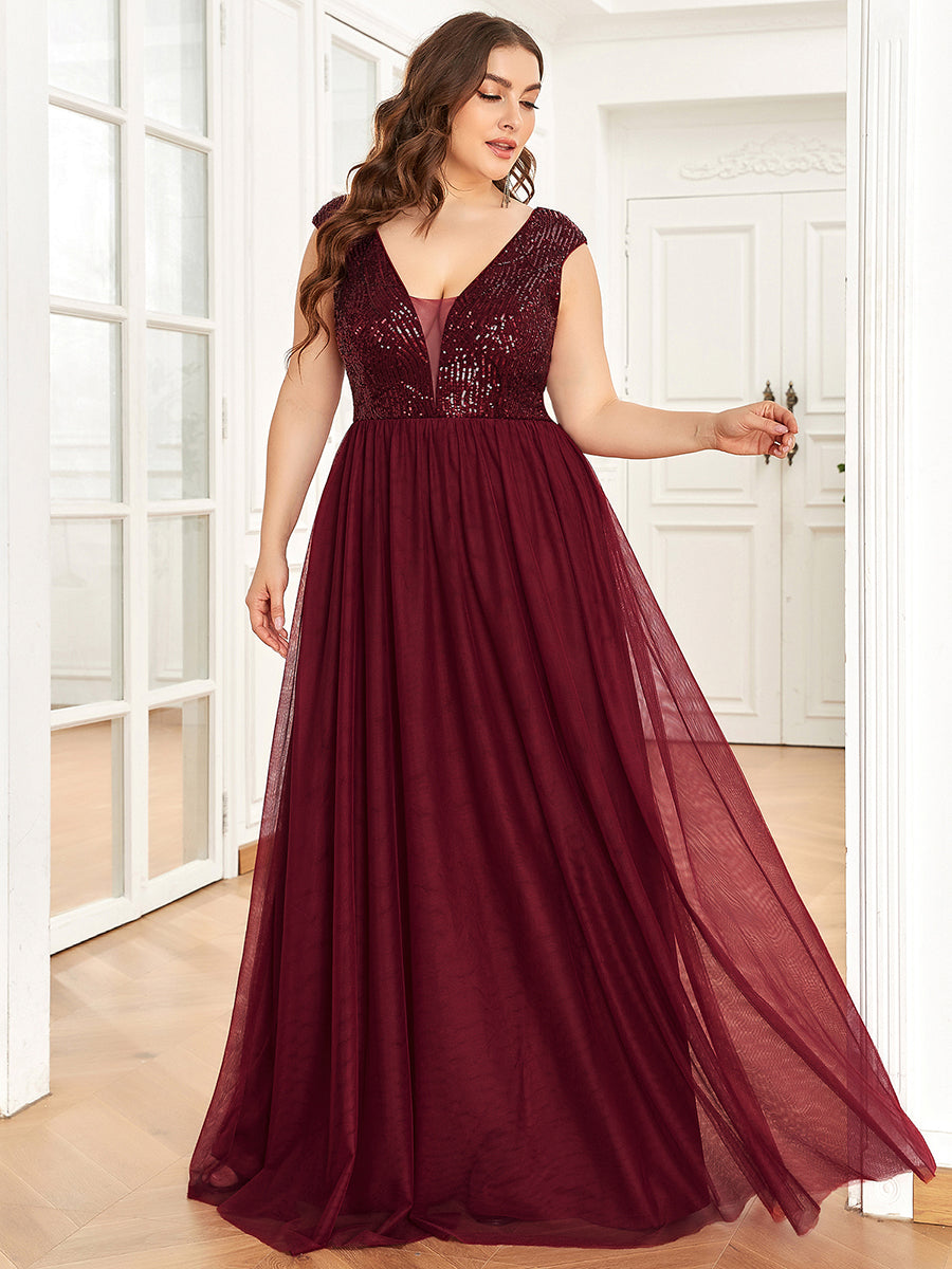 Color=Burgundy | Glamorous Sleeveless A Line Wholesale Evening Dresses with Deep V Neck-Burgundy 4