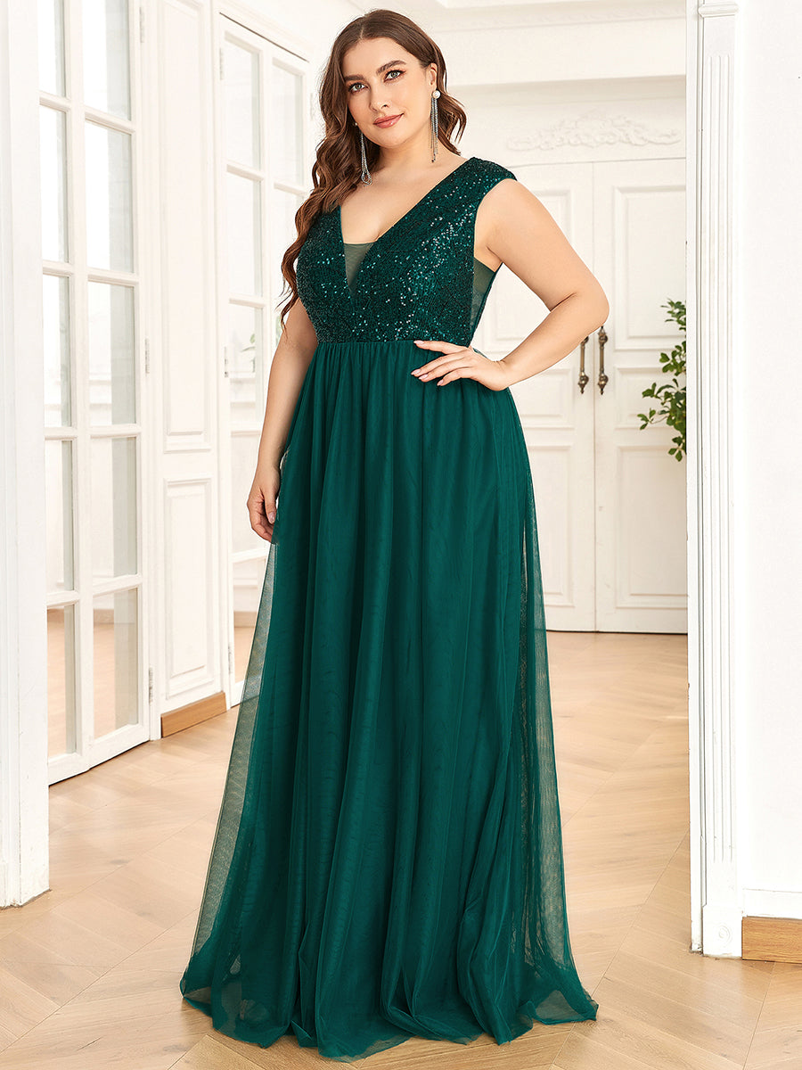 Color=Dark Green | Glamorous Sleeveless A Line Wholesale Evening Dresses with Deep V Neck-Dark Green 3