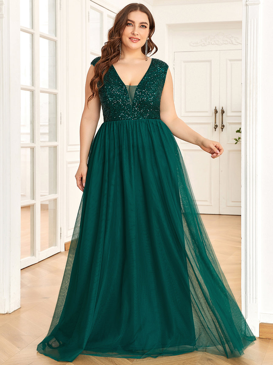 Color=Dark Green | Glamorous Sleeveless A Line Wholesale Evening Dresses with Deep V Neck-Dark Green 4
