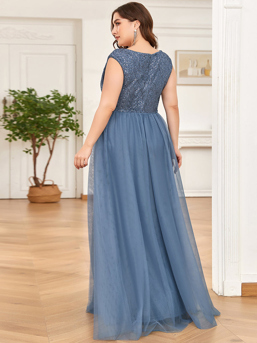 Color=Dusty Navy | Glamorous Sleeveless A Line Wholesale Evening Dresses with Deep V Neck-Dusty Navy 2