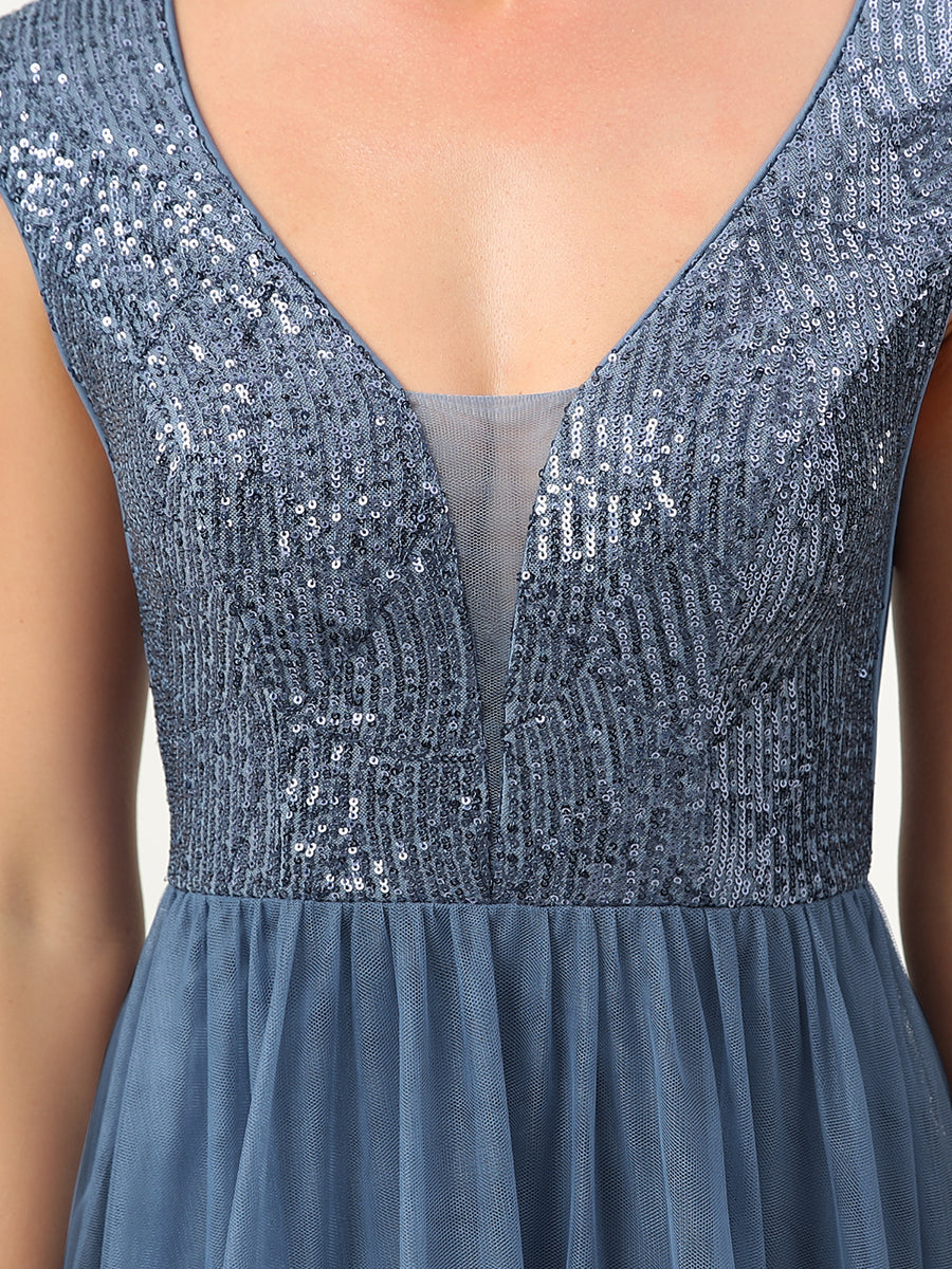 Color=Dusty Blue | Glamorous Sleeveless A Line Wholesale Evening Dresses with Deep V Neck-Dusty Blue 5