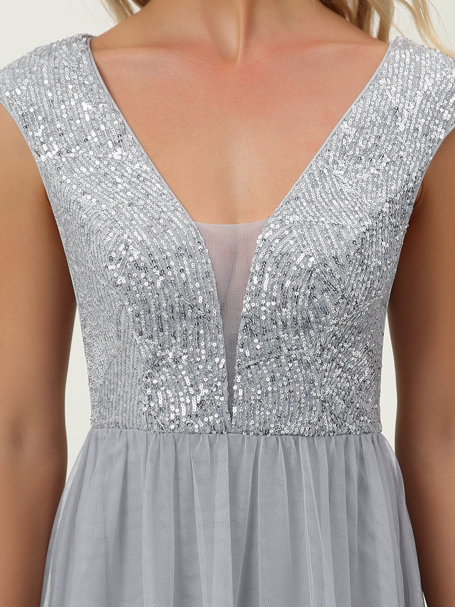 Color=Grey | Glamorous Sleeveless A Line Wholesale Evening Dresses with Deep V Neck-Grey 5