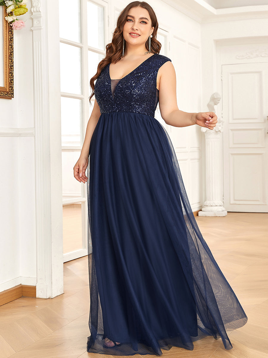 Color=Navy Blue | Glamorous Sleeveless A Line Wholesale Evening Dresses with Deep V Neck-Navy Blue 3