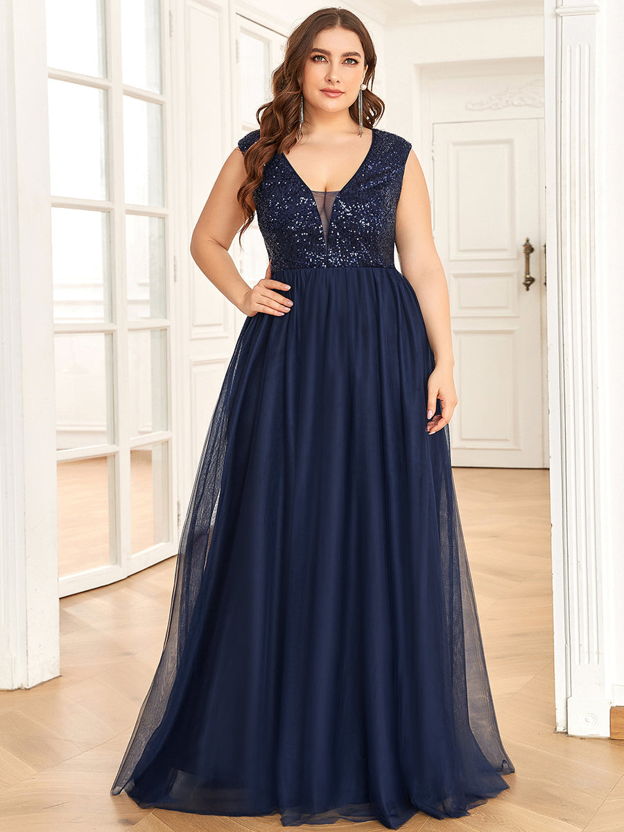 Color=Navy Blue | Glamorous Sleeveless A Line Wholesale Evening Dresses with Deep V Neck-Navy Blue 4