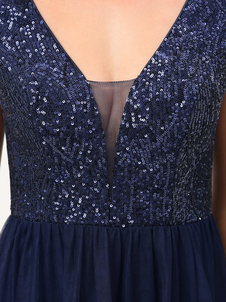 Color=Navy Blue | Glamorous Sleeveless A Line Wholesale Evening Dresses with Deep V Neck-Navy Blue 5