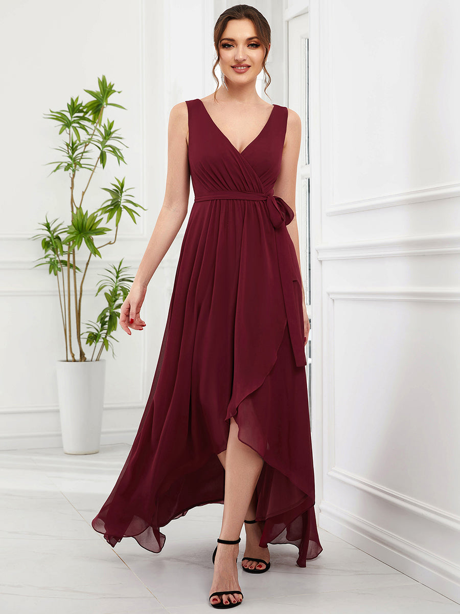 Color=Burgundy | Deep V Neck Sleeveless A Line Split Wholesale Evening Dresses-Burgundy 1