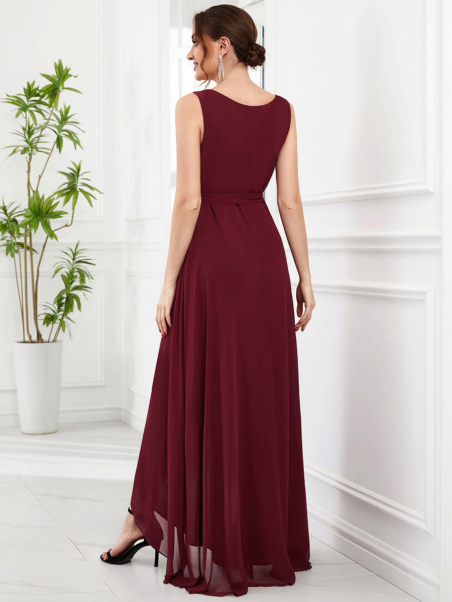 Color=Burgundy | Deep V Neck Sleeveless A Line Split Wholesale Evening Dresses-Burgundy 2