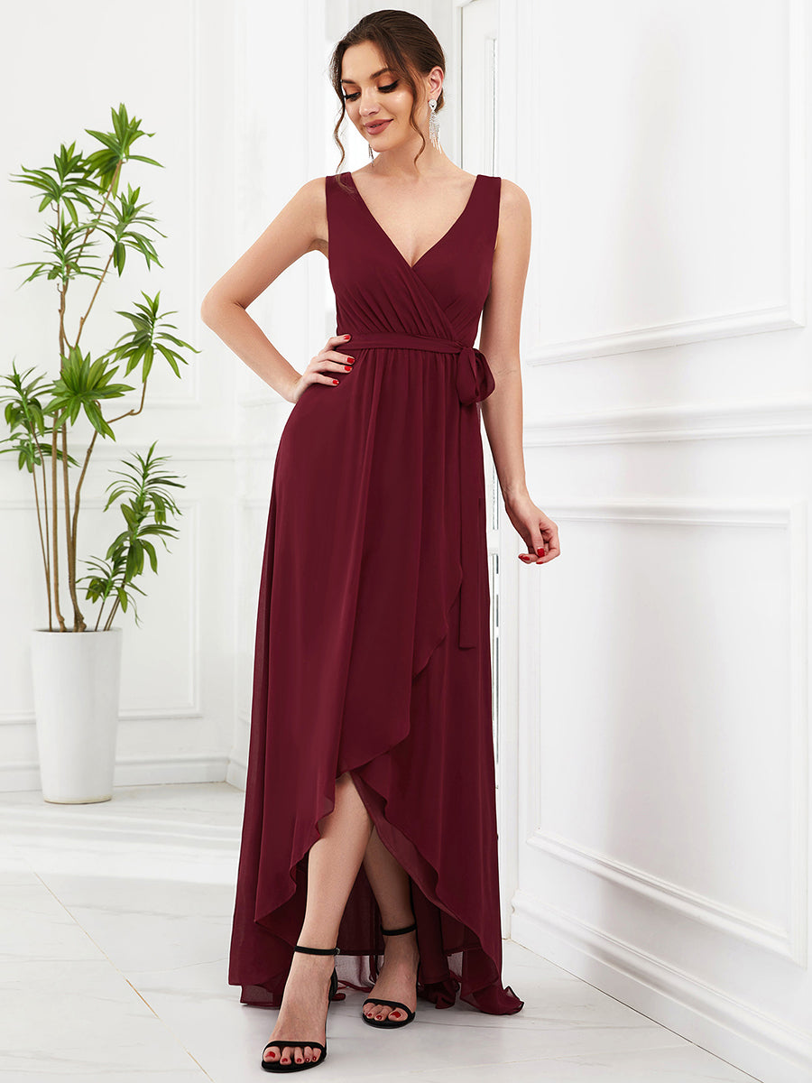 Color=Burgundy | Deep V Neck Sleeveless A Line Split Wholesale Evening Dresses-Burgundy 3