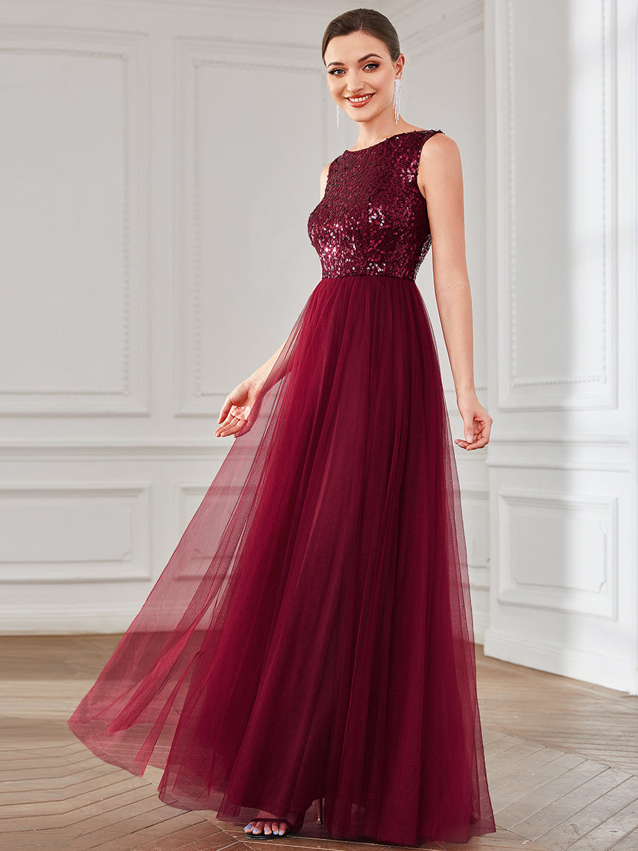 Color=Burgundy | Bewitching Sleeveless Round Neck A Line Wholesale Evening Dresses-Burgundy 1