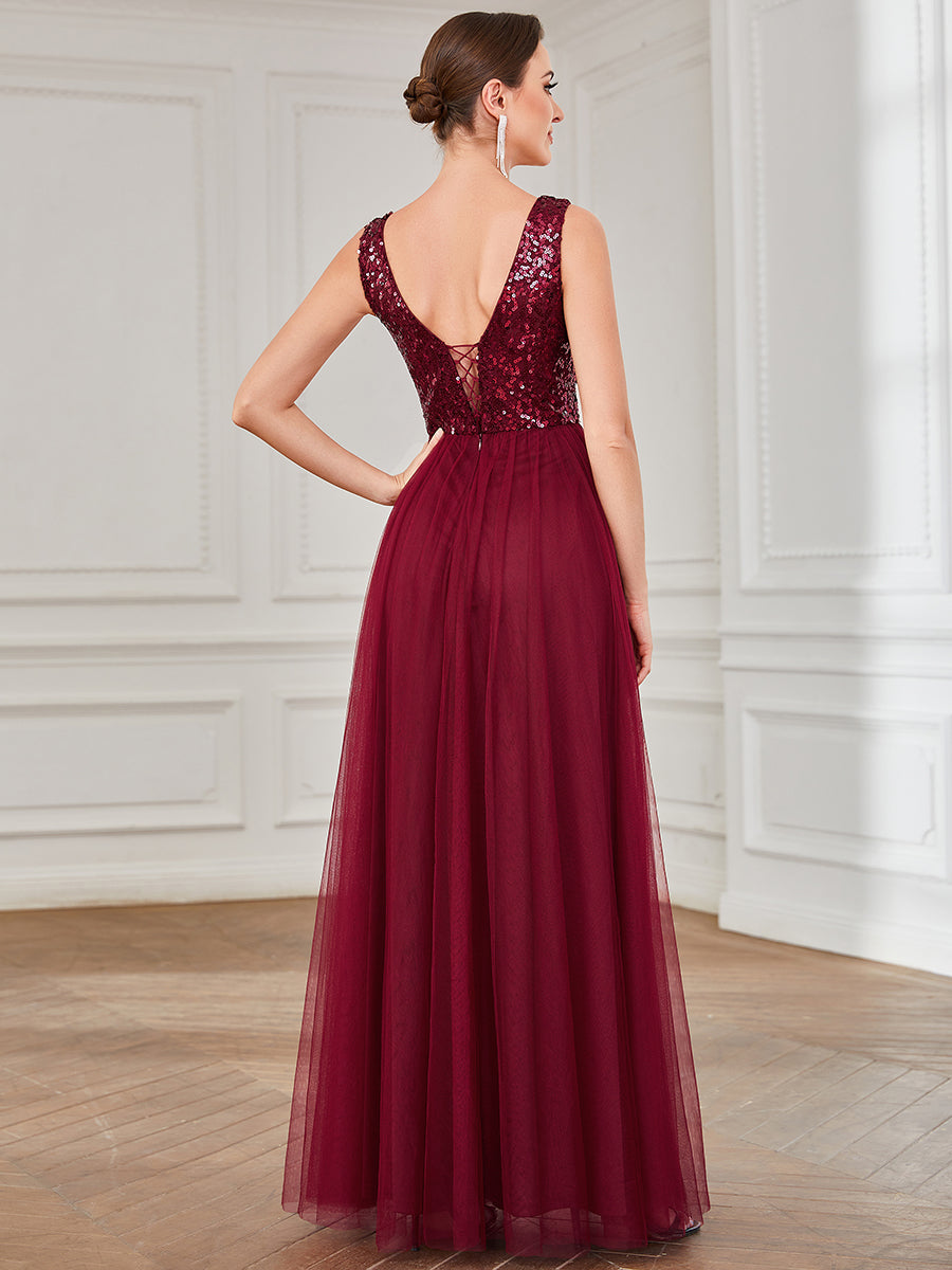 Color=Burgundy | Bewitching Sleeveless Round Neck A Line Wholesale Evening Dresses-Burgundy 2