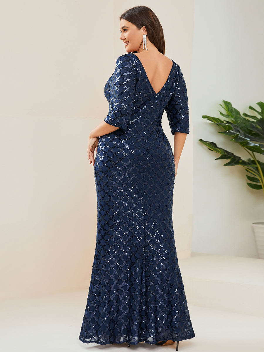 Elegant Long Evening Dress  Half Sleeves Fishtail with Sequins