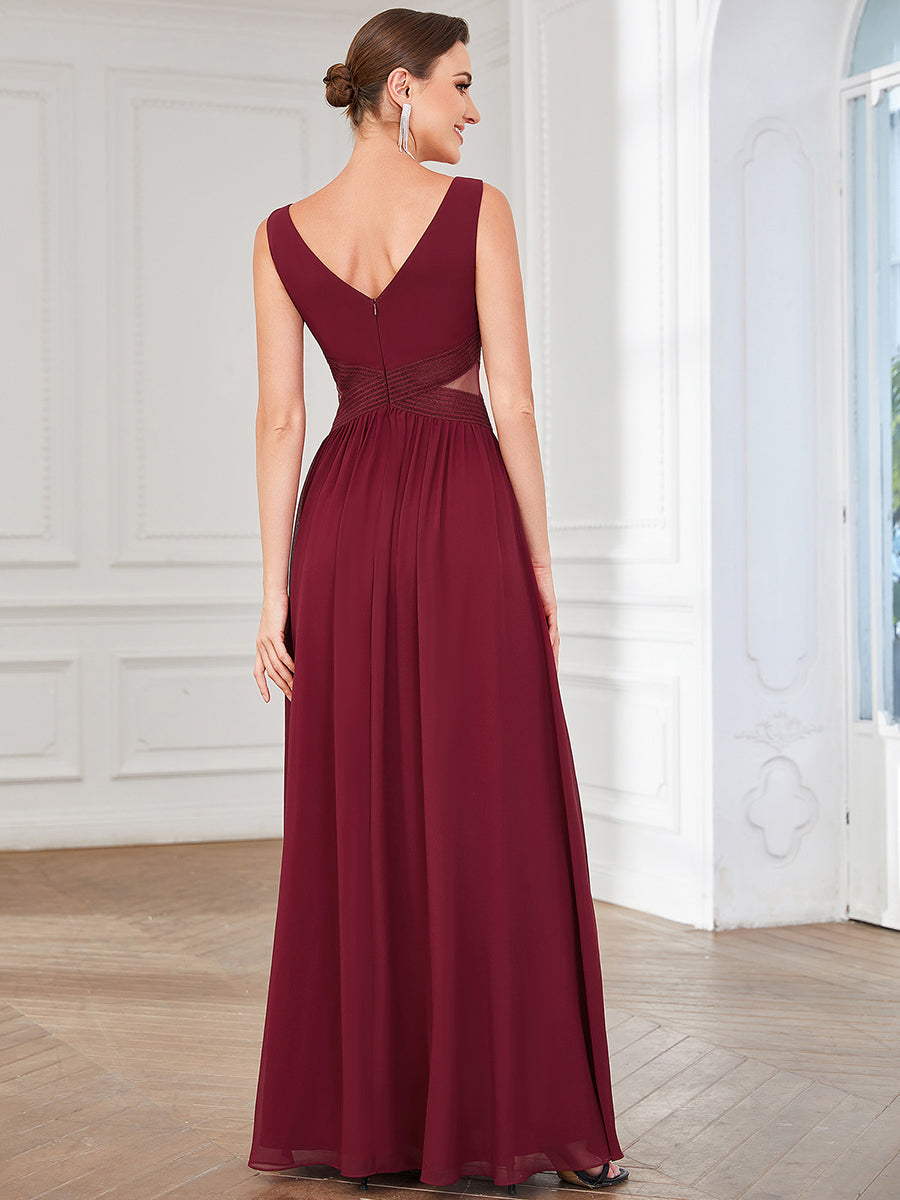 Color=Burgundy | Deep V Neck A Line Strapless Hollow Out Wholesale Evening Dresses-Burgundy 2