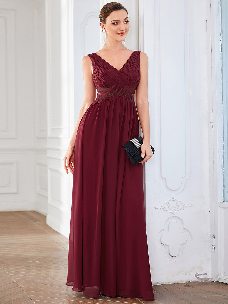 Color=Burgundy | Deep V Neck A Line Strapless Hollow Out Wholesale Evening Dresses-Burgundy 3