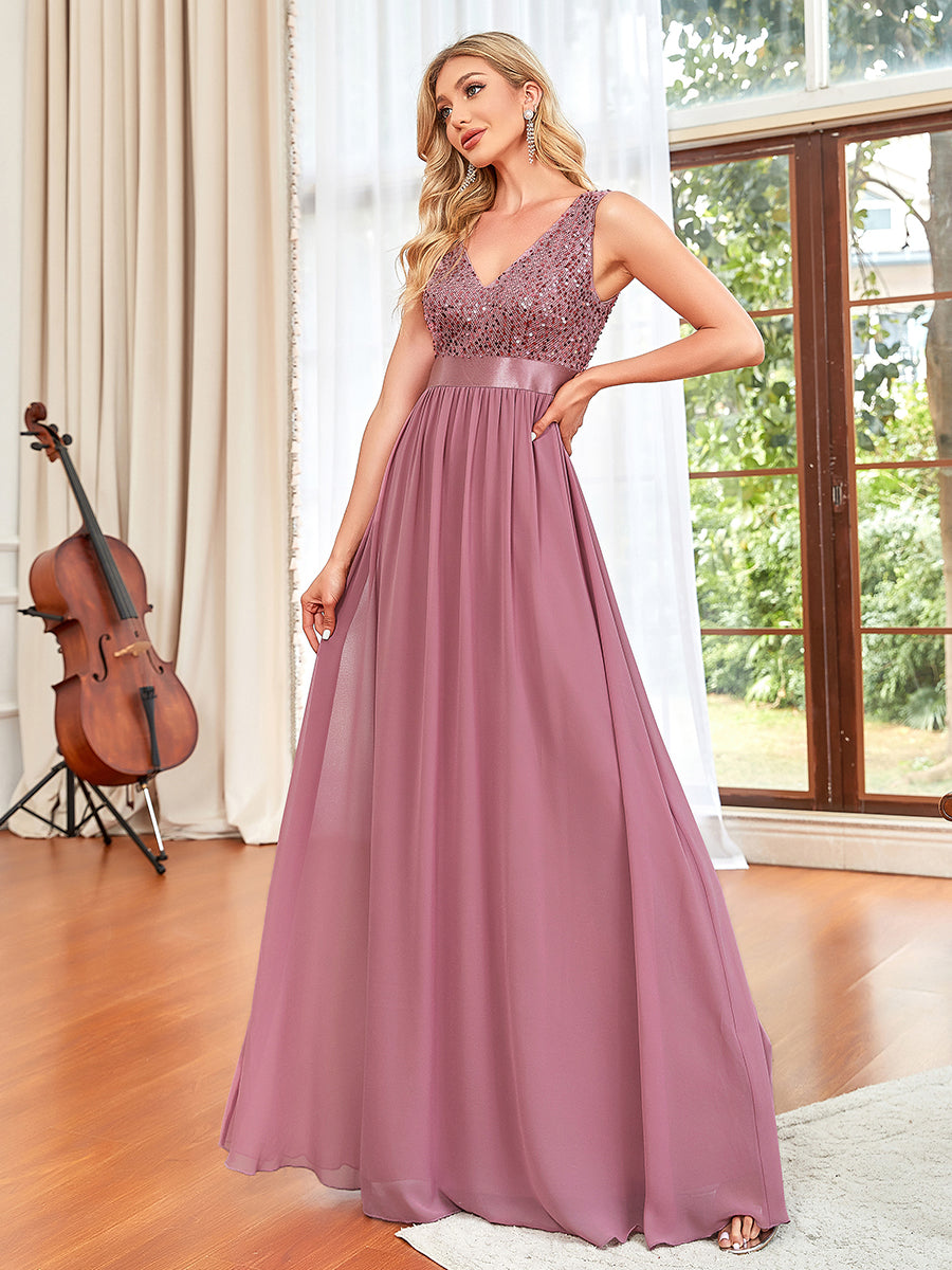 Color=Orchid | Adorable A Line Sleeveless Wholesale Bridesmaid Dresses with Deep V Neck-Orchid 1