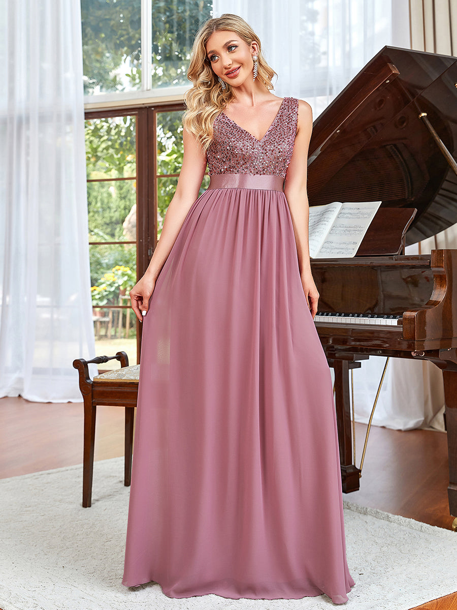 Color=Orchid | Adorable A Line Sleeveless Wholesale Bridesmaid Dresses with Deep V Neck-Orchid 3