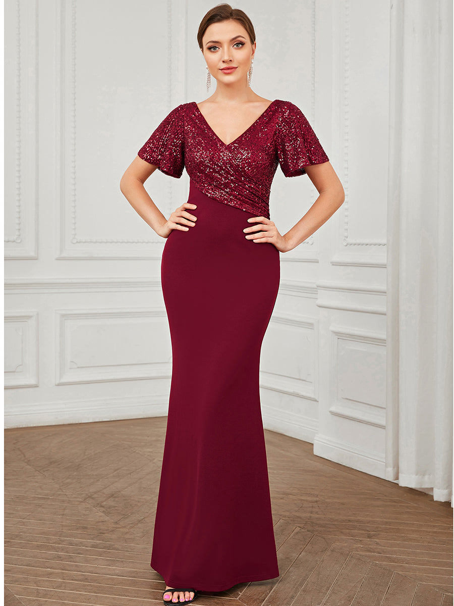 Color=Burgundy | Plus Size Fishtail Sweetheart Neck Split Wholesale Evening Dresses-Burgundy 3