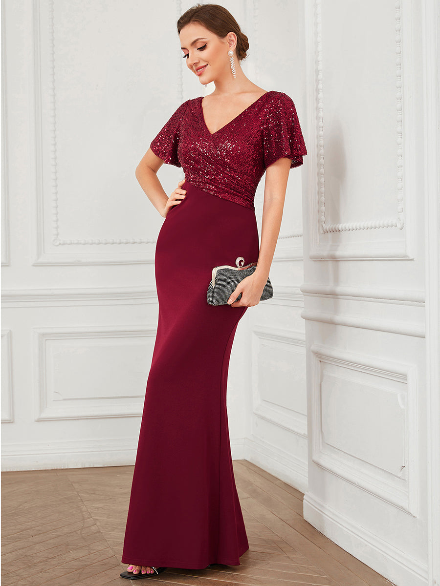 Color=Burgundy | Plus Size Fishtail Sweetheart Neck Split Wholesale Evening Dresses-Burgundy 4