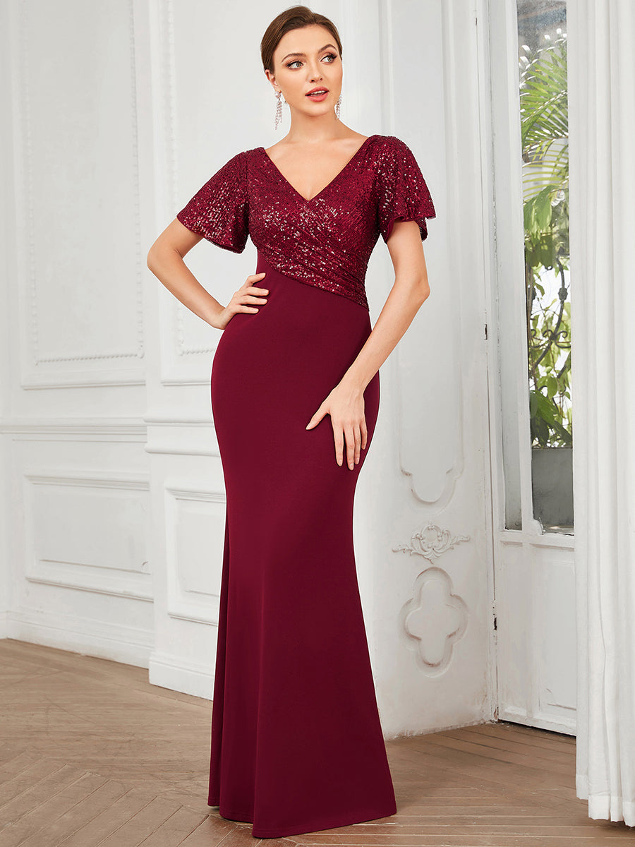 Color=Burgundy | Plus Size Fishtail Sweetheart Neck Split Wholesale Evening Dresses-Burgundy 1