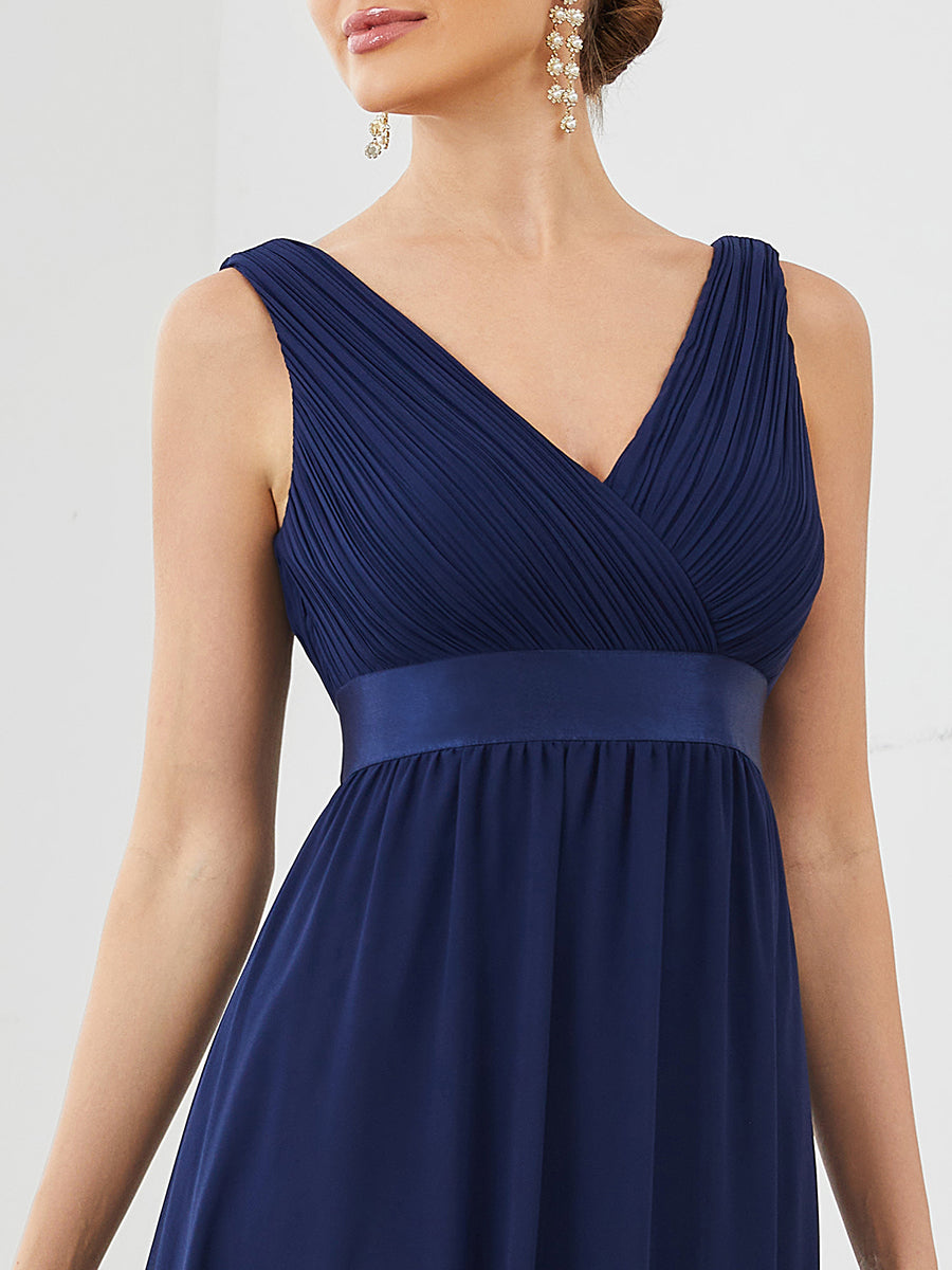 Color=Navy Blue | V Neck A Line Wholesale Bridesmaid Dresses with Pleated Decoration-Navy Blue 5
