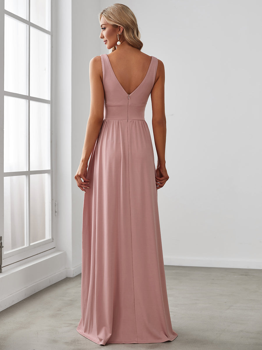 Color=Dusty Rose | Sleeveless Wholesale Bridesmaid Dresses with Deep V Neck and A Line-Dusty Rose 2