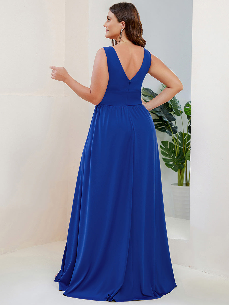 Color=Sapphire Blue | Sleeveless Wholesale Bridesmaid Dresses with Deep V Neck and A Line-Sapphire Blue 4