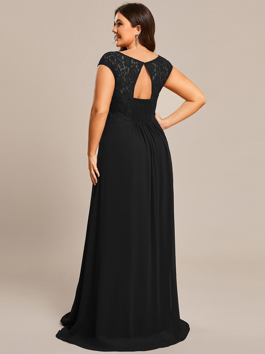 Color=Black | Plus Maxi Long Hollow Lace Wholesale Evening Dresses-Black 2