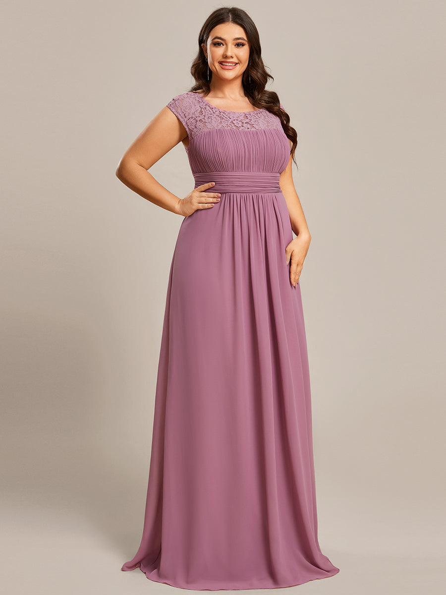 Color=Orchid | Cap Sleeve A Line Wholeslae Lace & Chiffon Evening Dresses-Orchid 3