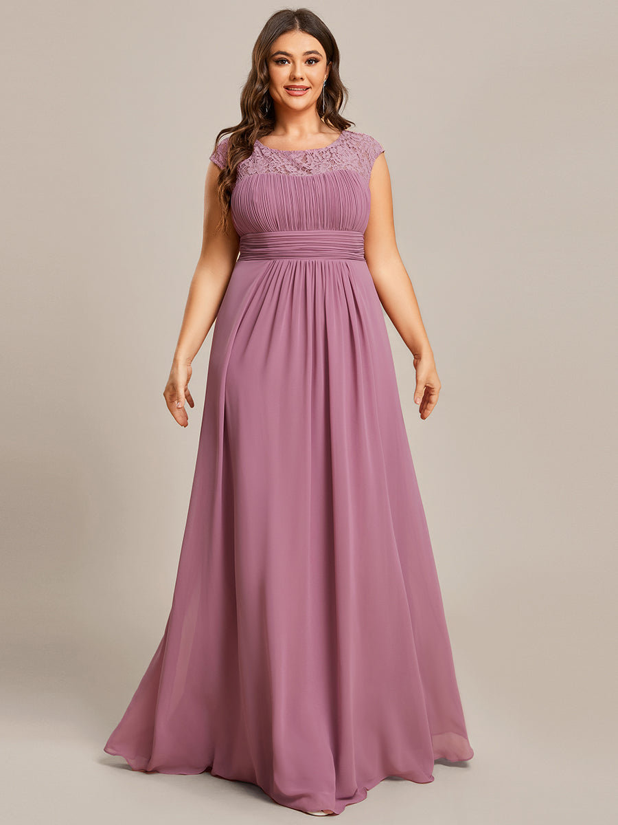 Color=Orchid | Cap Sleeve A Line Wholeslae Lace & Chiffon Evening Dresses-Orchid 4