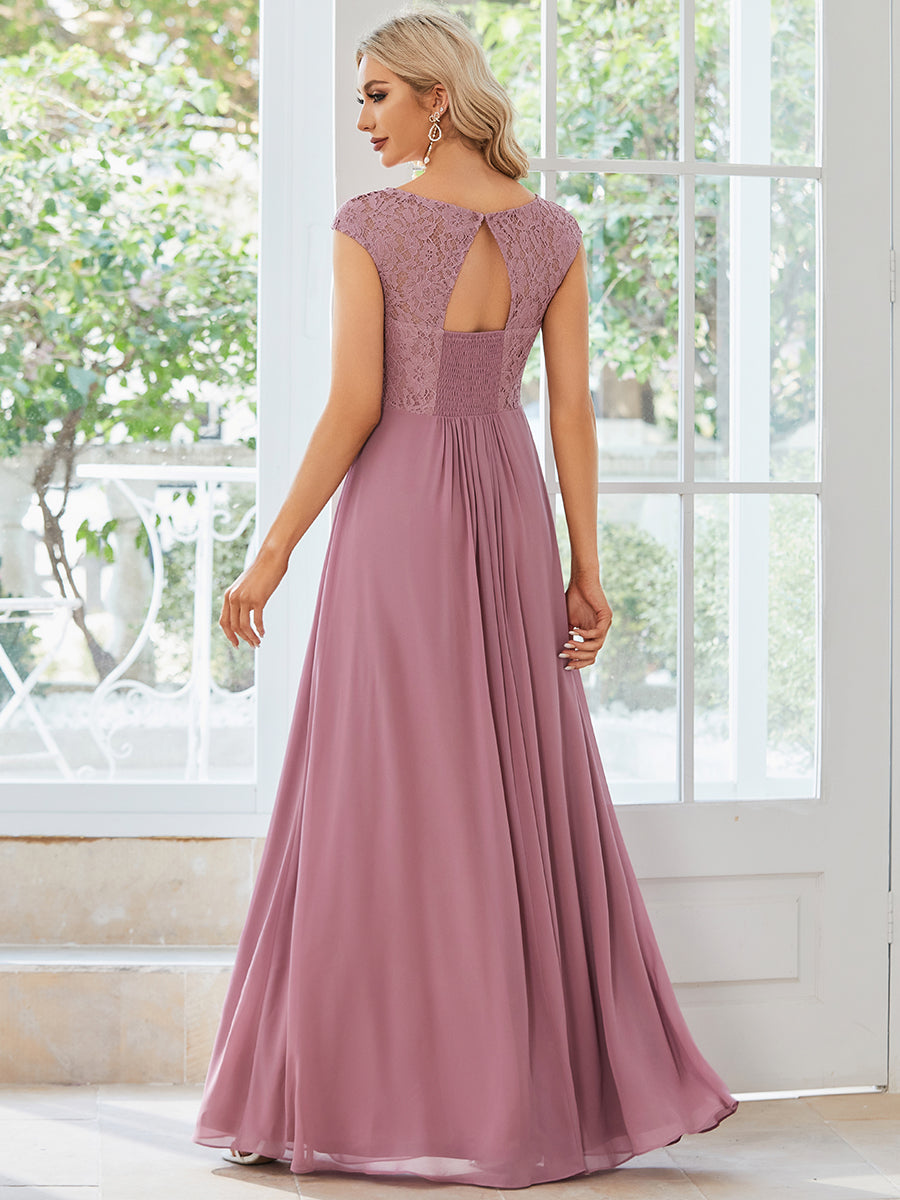 Color=Orchid | Cap Sleeve A Line Wholeslae Lace & Chiffon Evening Dresses-Orchid 2