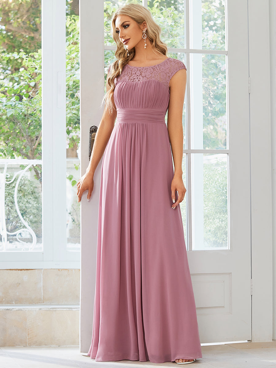 Color=Orchid | Cap Sleeve A Line Wholeslae Lace & Chiffon Evening Dresses-Orchid 4