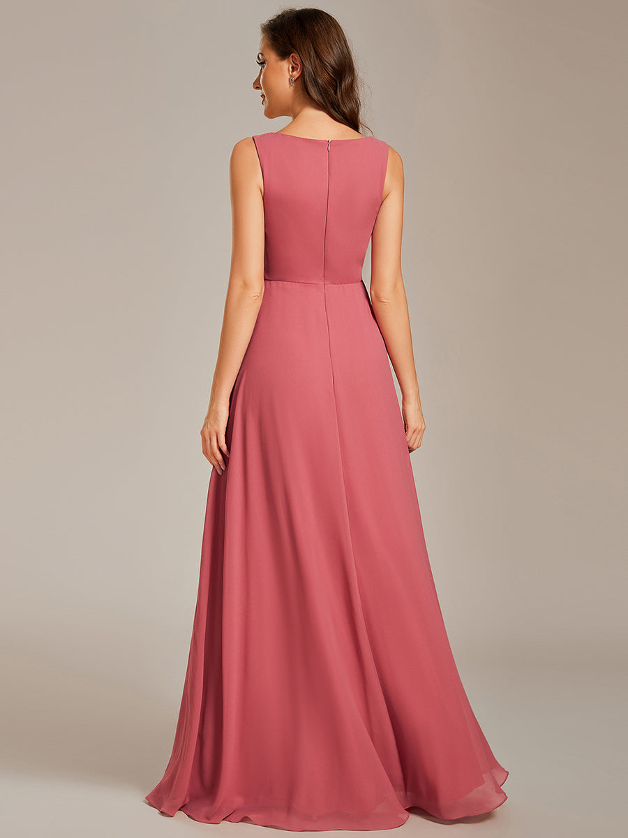 A-Line V Neck Appliques Ruched Wholesale Evening Dresses#Color_Cameo Brown
