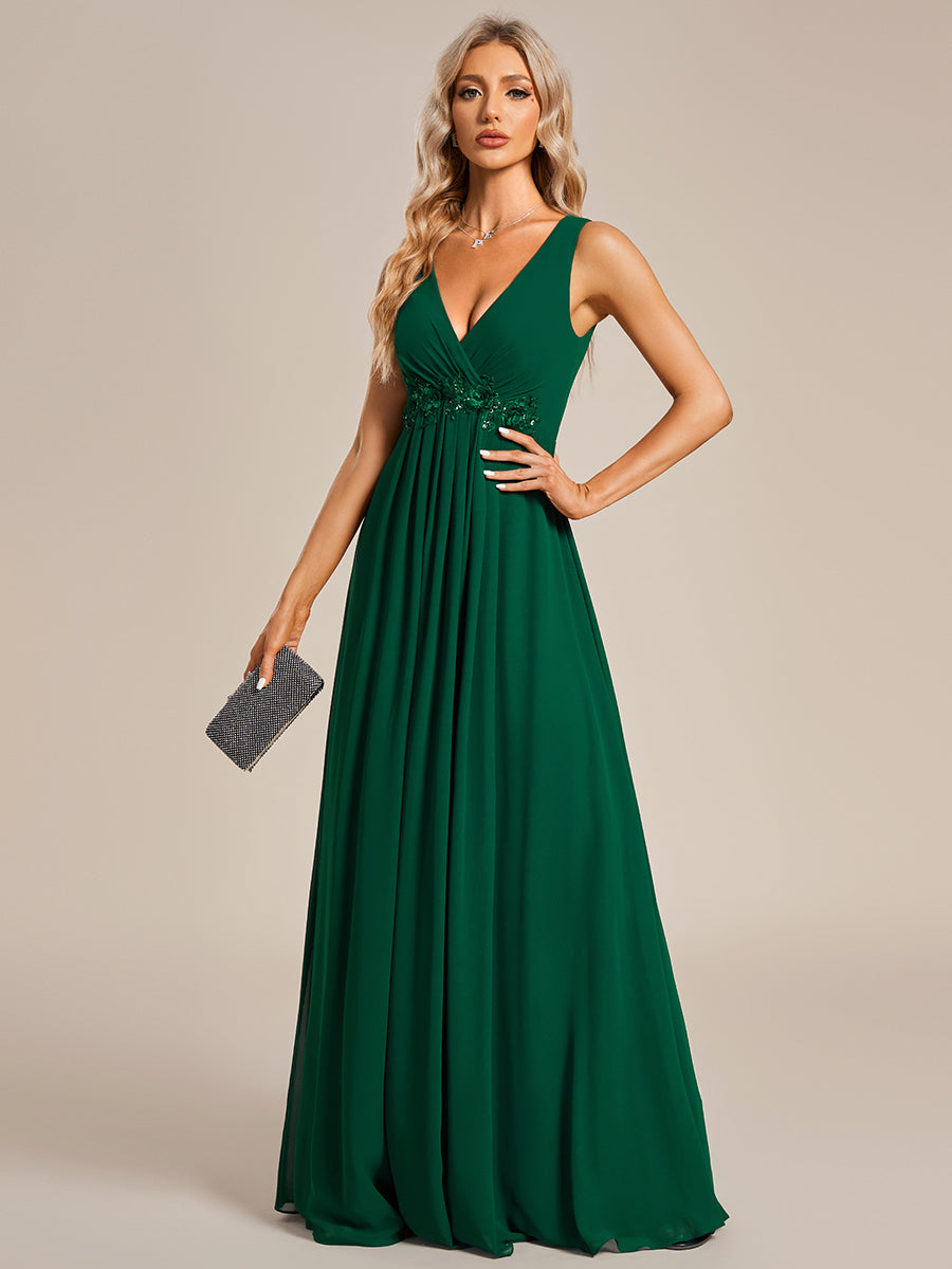 A-Line V Neck Appliques Ruched Wholesale Evening Dresses#Color_Dark Green