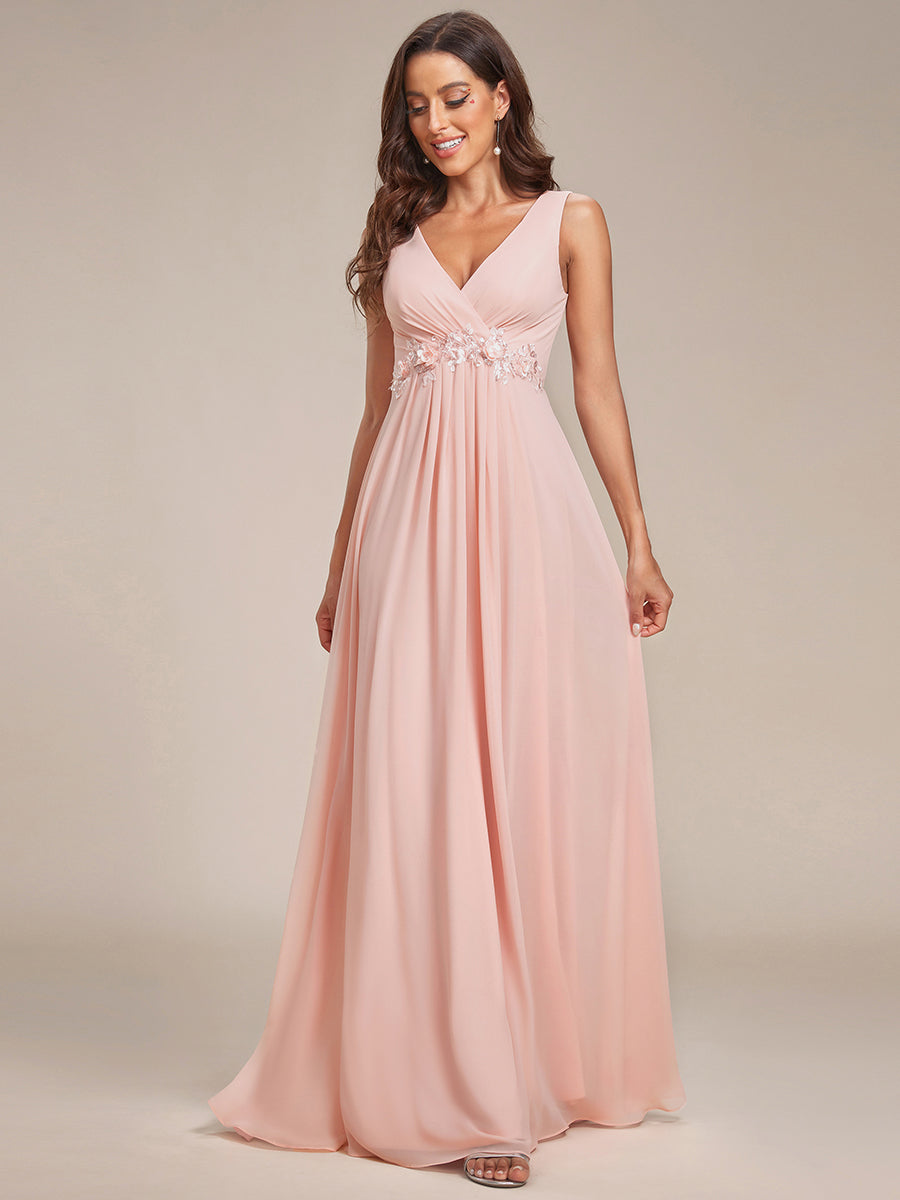 A-Line V Neck Appliques Ruched Wholesale Evening Dresses#Color_Pink