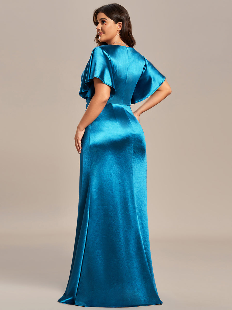 Color=Teal | Plus Fishtail Ruffles Wholesale Stain Evening Dresses-Teal 6