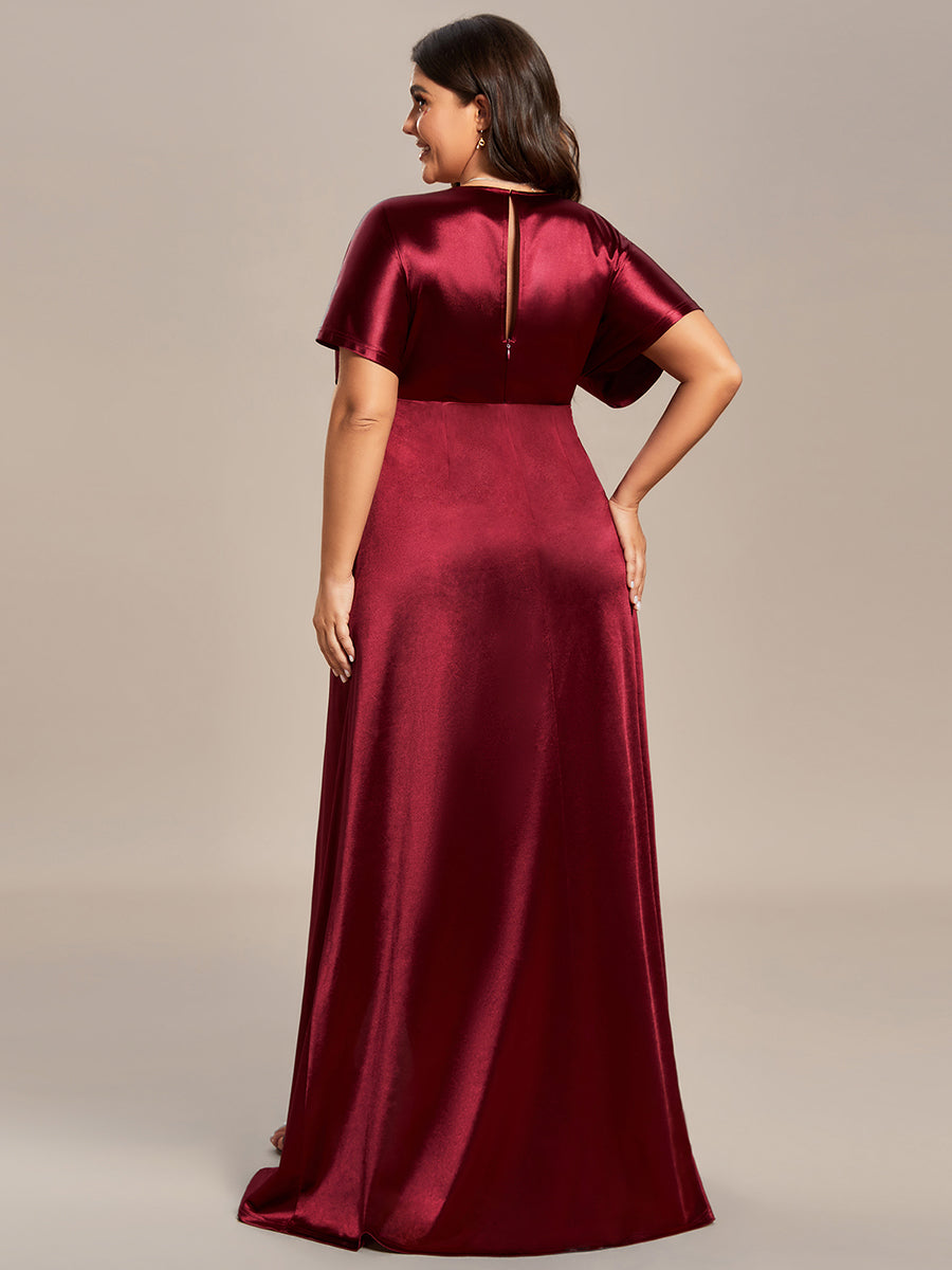 Color=Burgundy | Plus Split Bat-Wing Sleeve Wholesale Stain Evening Dresses-Burgundy 2