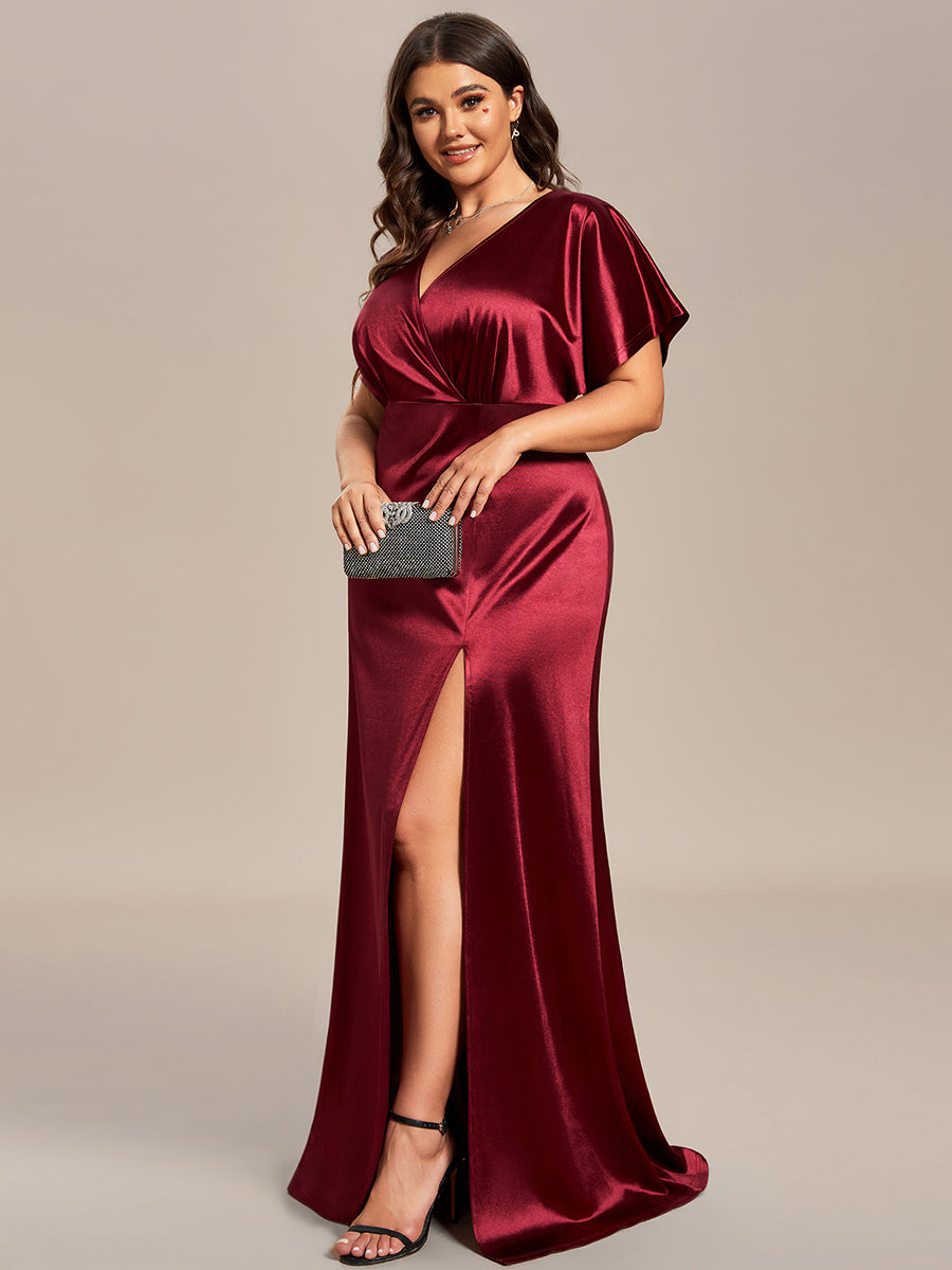 Color=Burgundy | Plus Split Bat-Wing Sleeve Wholesale Stain Evening Dresses-Burgundy 4