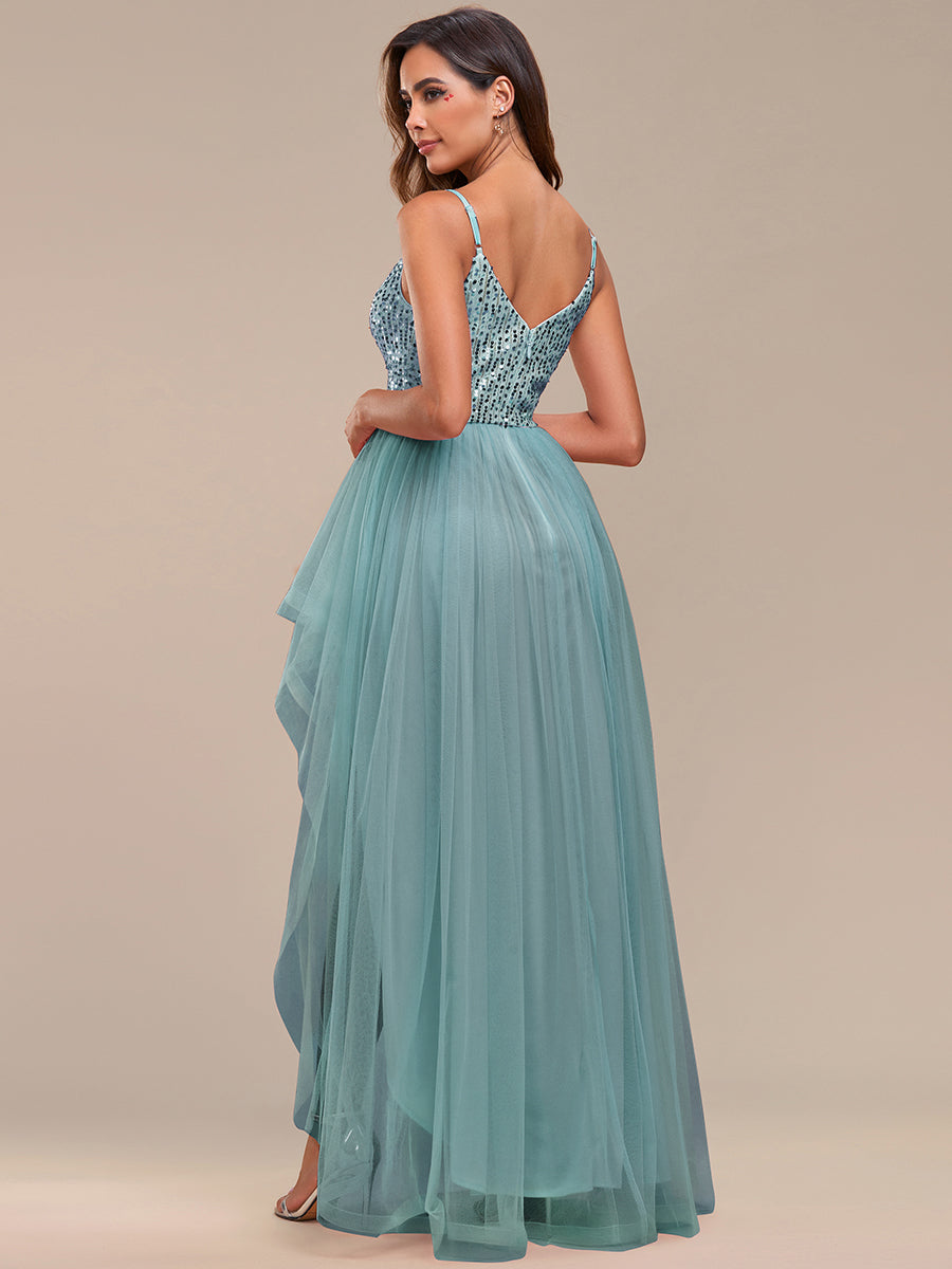 Color=Dusty blue | Spaghetti Straps Asymmetric Wholesale Sequin Tulle Evening Dresses-Dusty blue 2