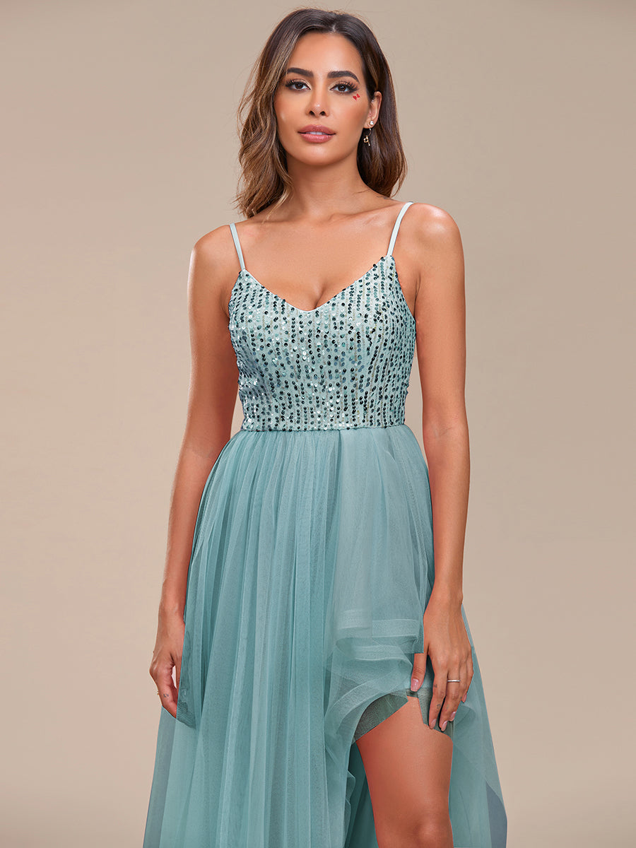 Color=Dusty blue | Spaghetti Straps Asymmetric Wholesale Sequin Tulle Evening Dresses-Dusty blue 5