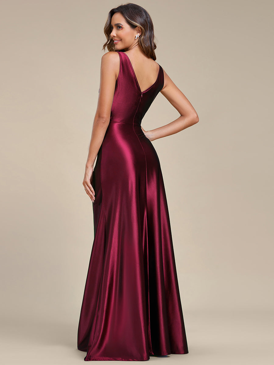 Elegant V Neck Split Ruffles Wholesale Stain Evening Dresses#Color_Burgundy
